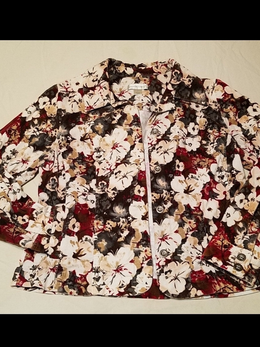 Christopher & Banks Floral Button-Front Jacket - White, Burgundy & Black